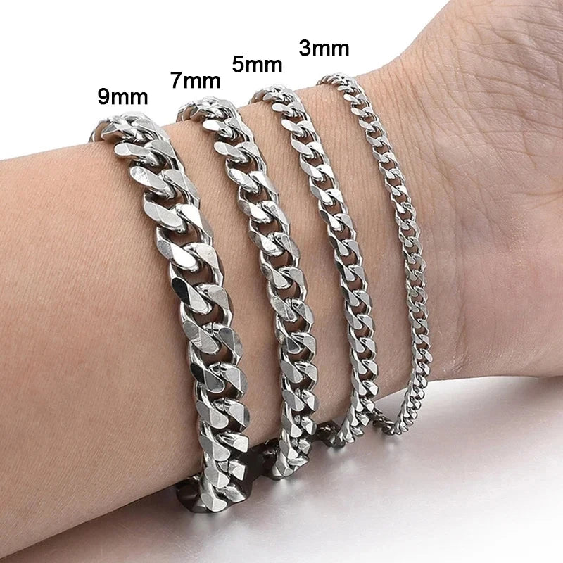 New Trendy Cuban Chain Men Bracelet Classic Stainless Steel 3/5/7/9mm Width Chain Bracelet For Men Women Jewelry Gift Pi-Mart