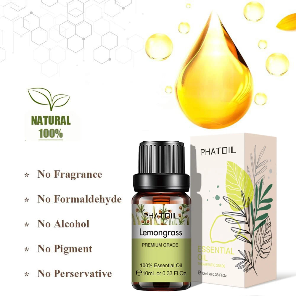 PHATOIL 10ml Ginger Essential Oil for Perfume Candles Making Spa Massage Humidifier Rose Jasmine Pine Needles Tangerine Thyme Pi-Mart