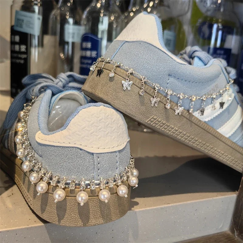New Luxury Rhinestone Butterfly Bow Girl Shoe Charms Fashion Sneakers Pearl Heel Shoes Chain Shoes Decoration Accessorie 1Pcs Pi-Mart