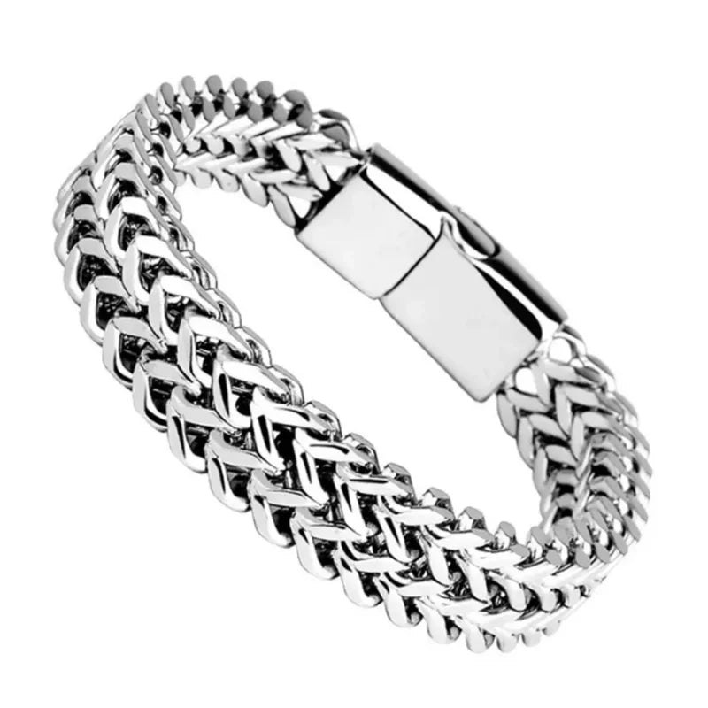 1pcs Men's Stainless Steel Braided Chain Bracelet, Punk Rock Wristband, Magnetic Clasp, Fashion Jewelry Gift for Him Pi-Mart