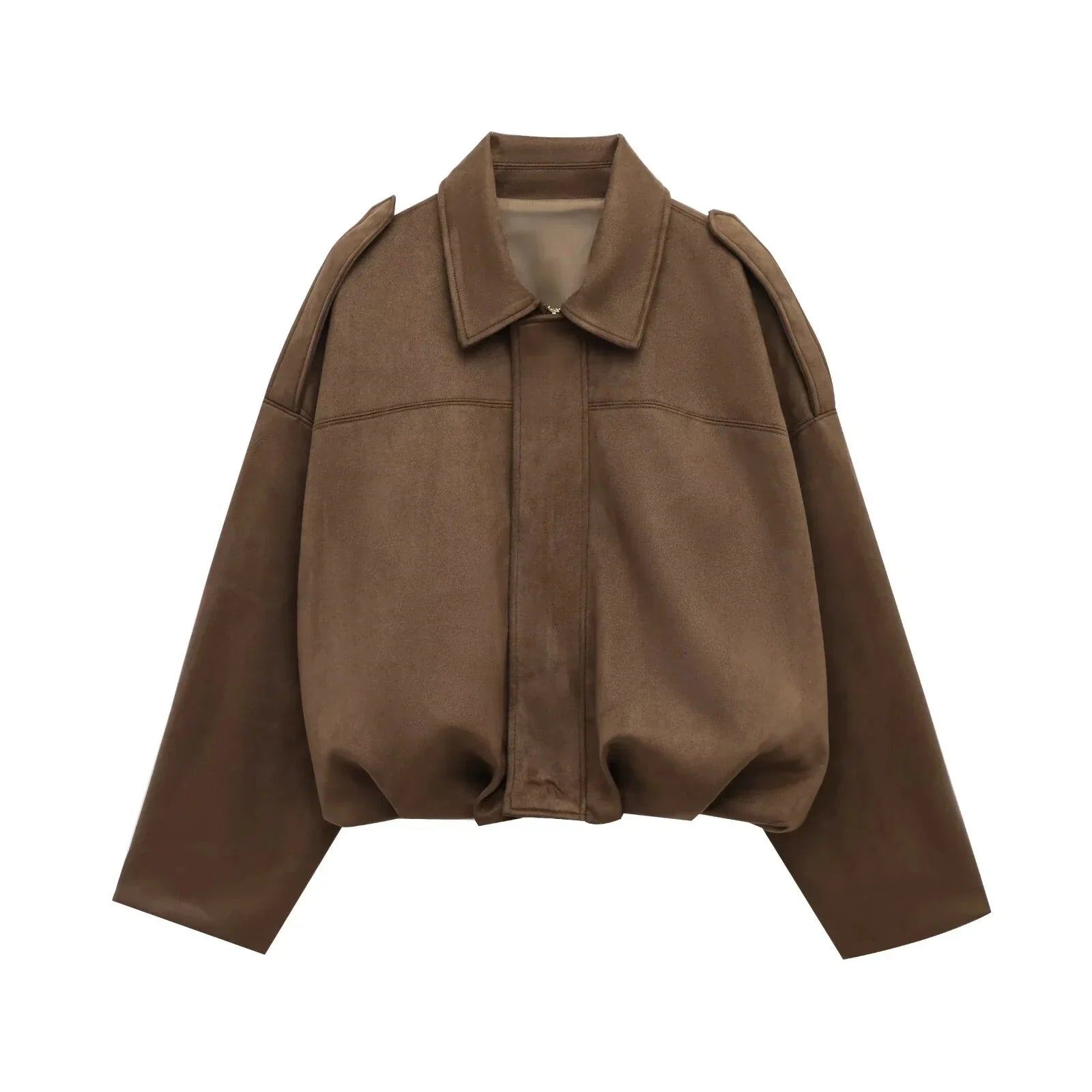 HH Women's Street Fashion Solid Loose Suede Texture Coats Causal Long Bat Sleeves Lapel Zipper Fly Winter Vintage Jackets LadyShow.Store
