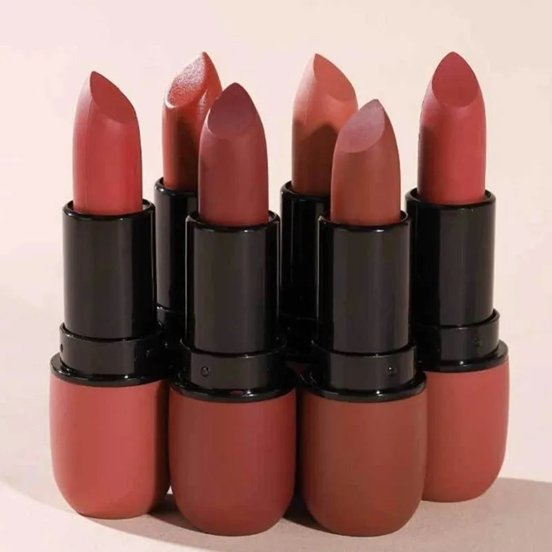 6-Color Matte Velvet Sexy Lipstick Waterproof Long-Lasting Nude Brown Lipstick Smooth High Pigment Profissional Lipgloss Makeup Pi-Mart