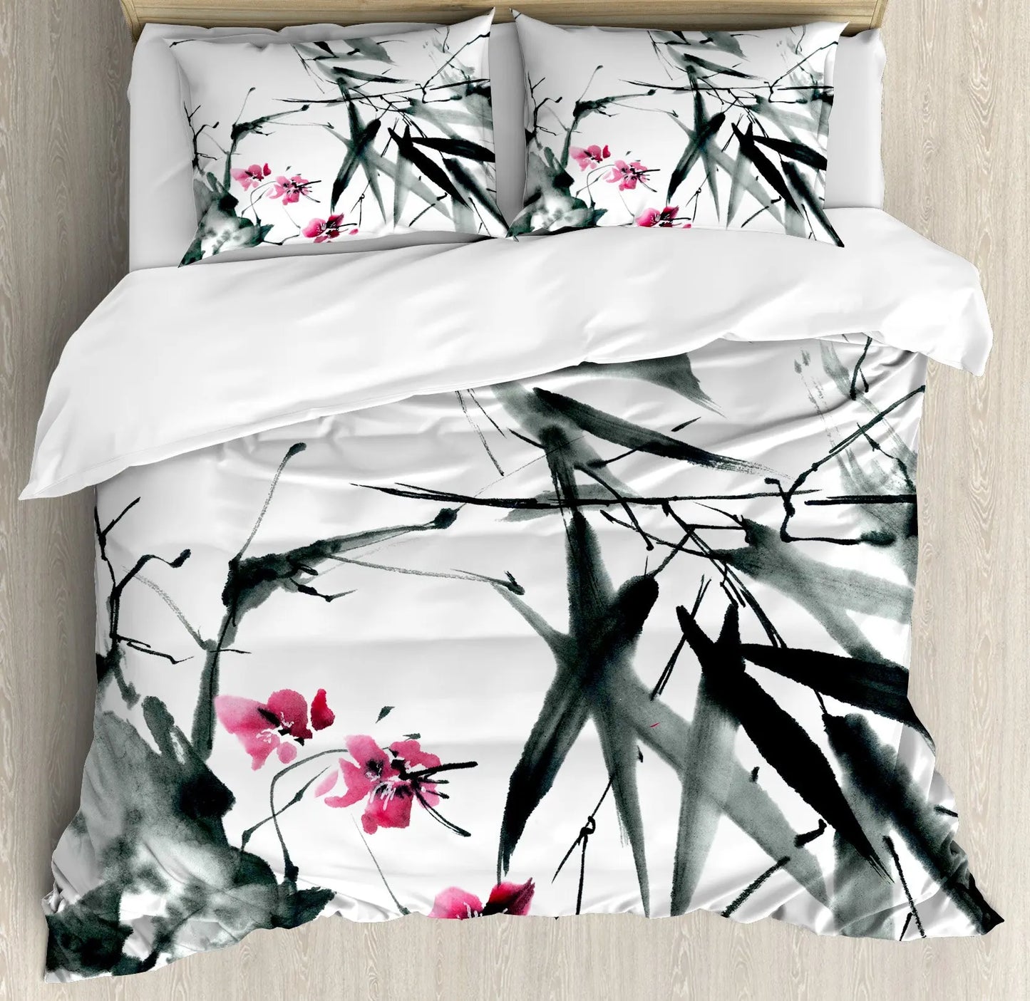 Japanese Duvet Cover Set Simplistic Cherry Blossom Tree Botanic Themed Pattern Fresh Organic Lines Bedding Set For Kids Girls Pi-Mart