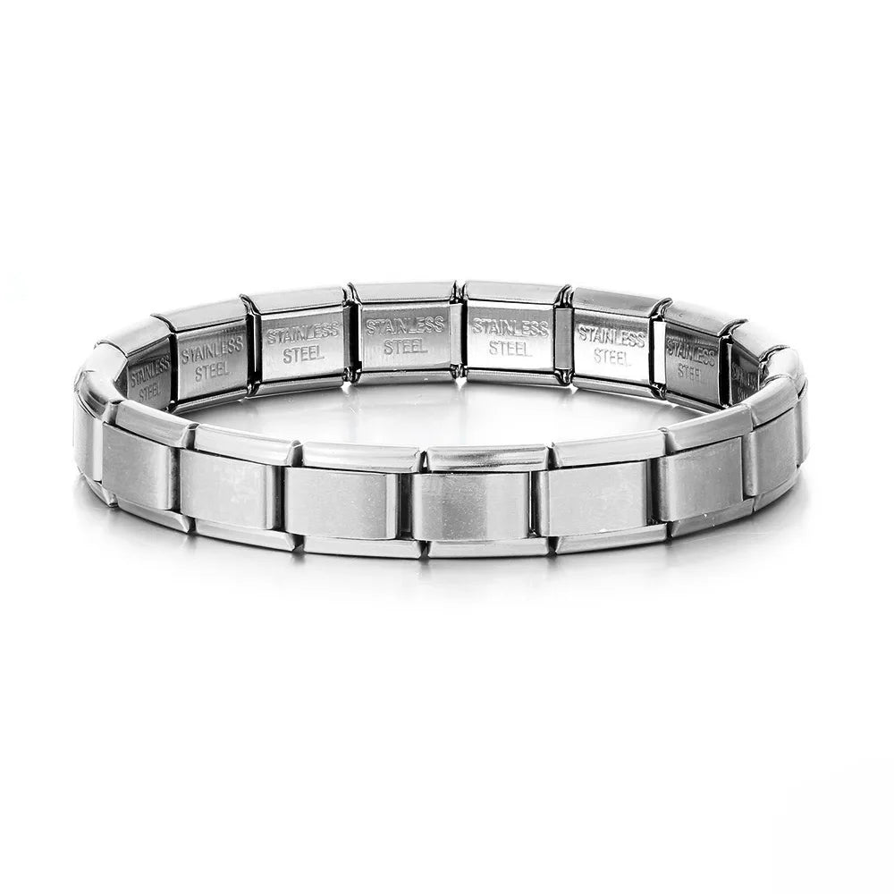 Trendy Square Italy Stainless Steel Bracelets For Women Men HipHop Metal Italian Modules Stretchable Gift Birthday Party Jewelry Pi-Mart