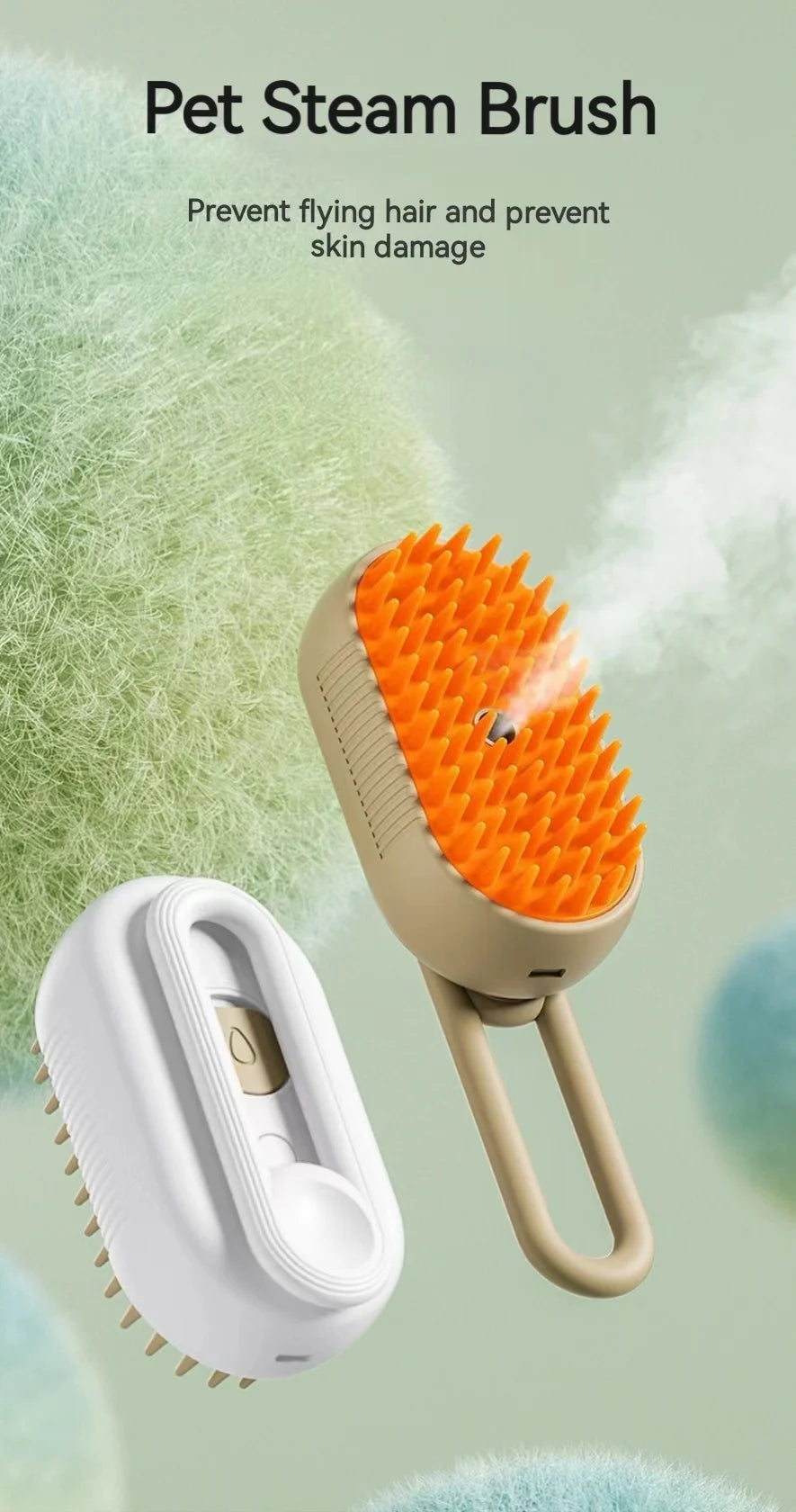 3-in-1 Dog Hair Brush Cat Hair Brush Electric Pet Cleaning Brush Steam Spray Brush Massage Hair Removal Comb Anti Flying Brush Pi-Mart