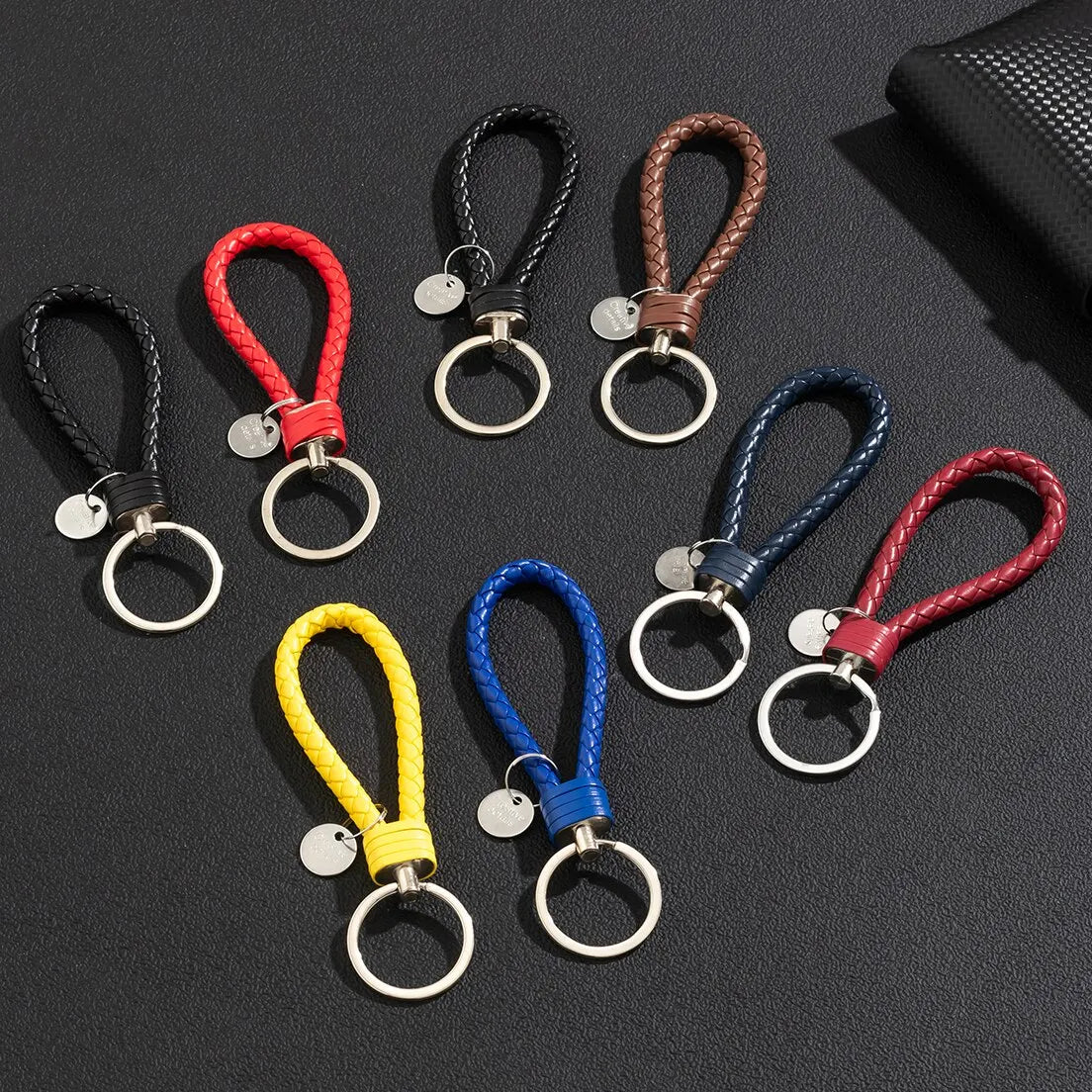 2Pcs/Set PU Leather Braided Woven Rope Keychain DIY Bag Pendant Key Chain Holder Key Car Trinket Keyring Men Women Gift Jewelry Pi-Mart
