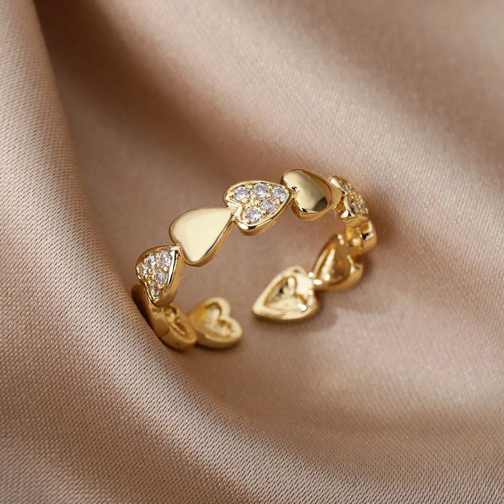 Zircon Geometric Heart Rings For Women Stainless Steel Gold Color Wedding Ring Luxury Aesthetic Jewlery Couple Gift 2026 Pi-Mart