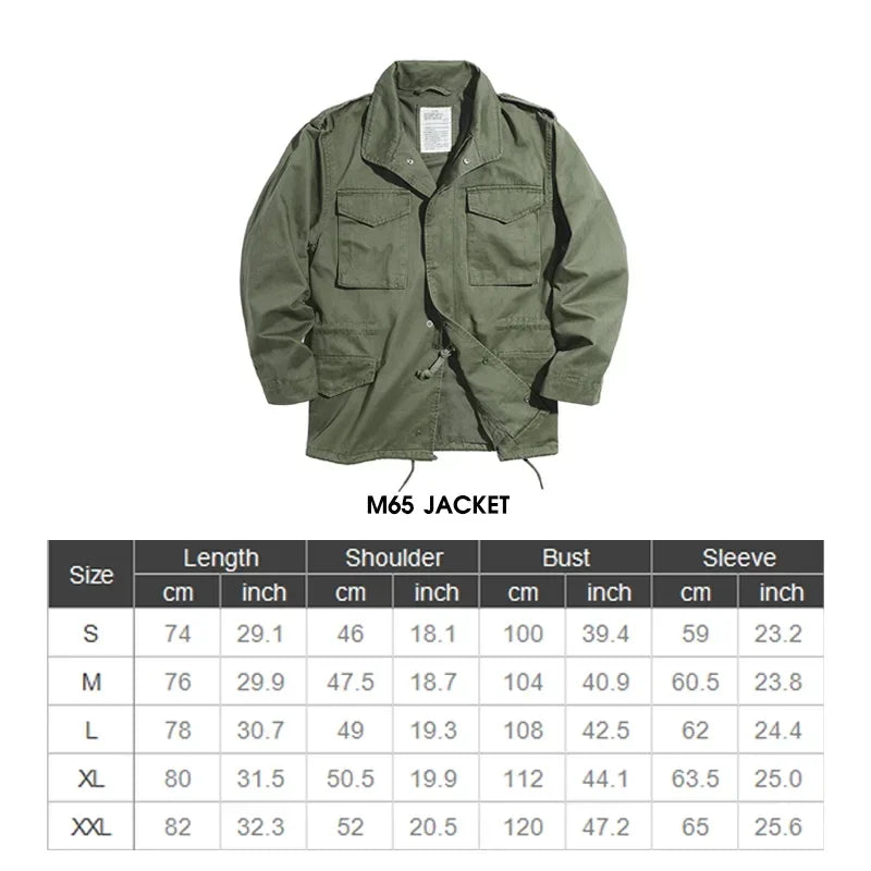 Maden Retro M65 Jackets for Men Green Outdoor Windbreaker Vintage Casual Solid Coat Mens Clothes Multi-Pocket Jacket Pi-Mart