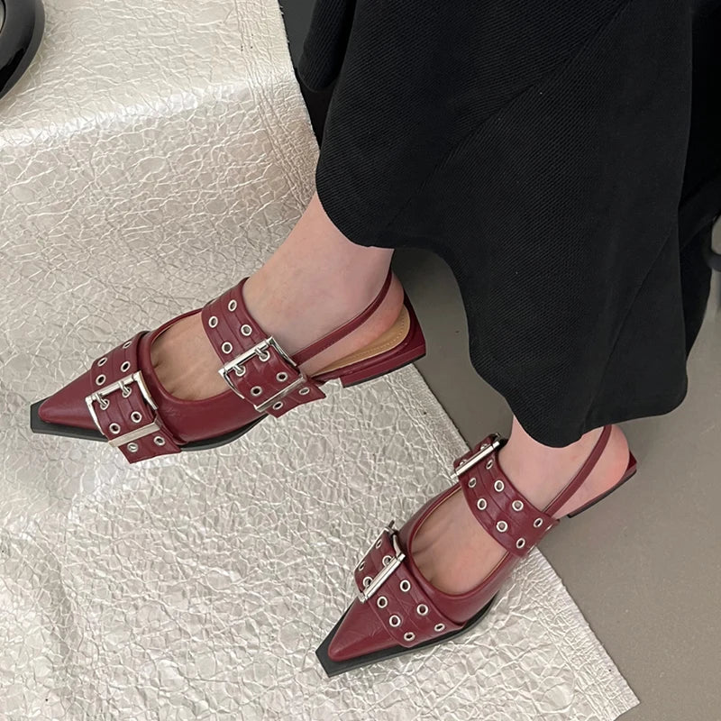 Women Flat With Shoes 2026 Designer Luxury Buckle Fashion Ladies Flats Shoes Slingback Pointed Toe Casual Female Sandals Mules Pi-Mart