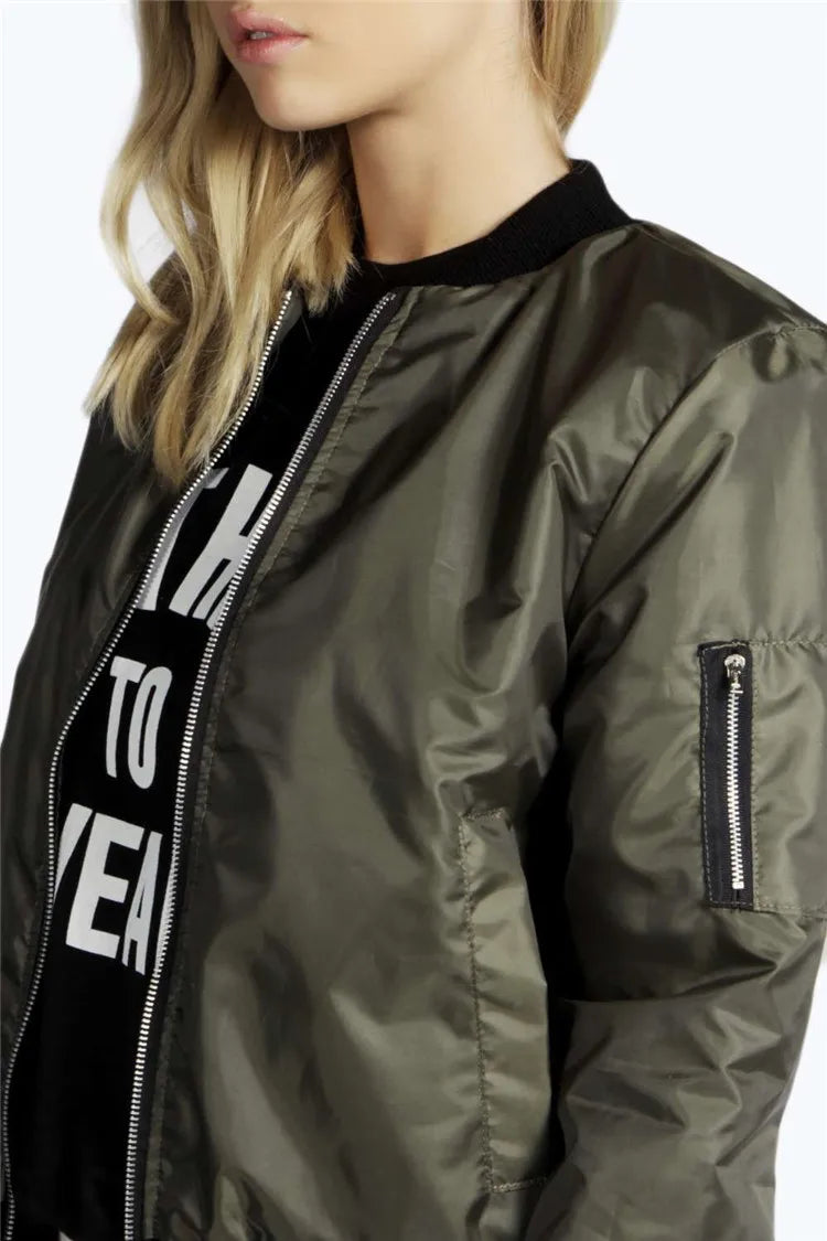 Autumn New Short Jackets for Women Vintage High Street O-neck Bomber Jacket Female Fashion Zipper Long Sleeve Coat Woman LadyShow.Store