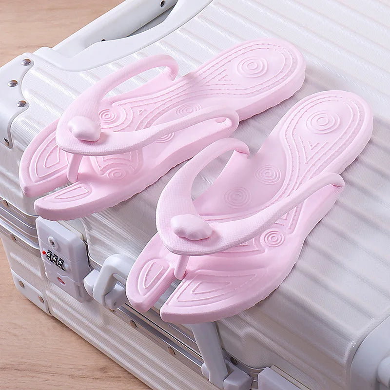 Folding Slippers Trip Travel Portable Slides Women Men Light Home Hotel Salon Homestay Guest Use Sandals Bathing Beach Shoes LadyShow.Store