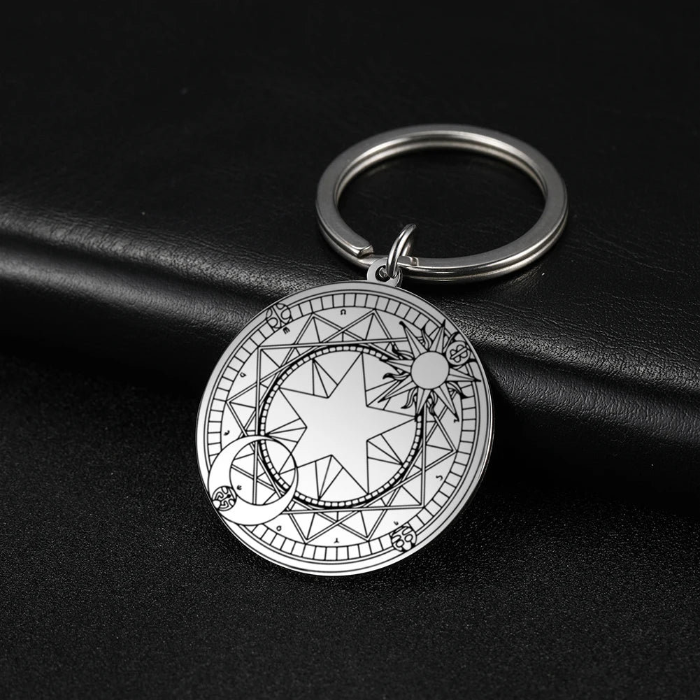 Dawapara Protection Secret Seal of Solomon Pendant Keychain Witchcraft Hexagram Wealth Fortune Amulet Stainless Steel Jewelry Pi-Mart
