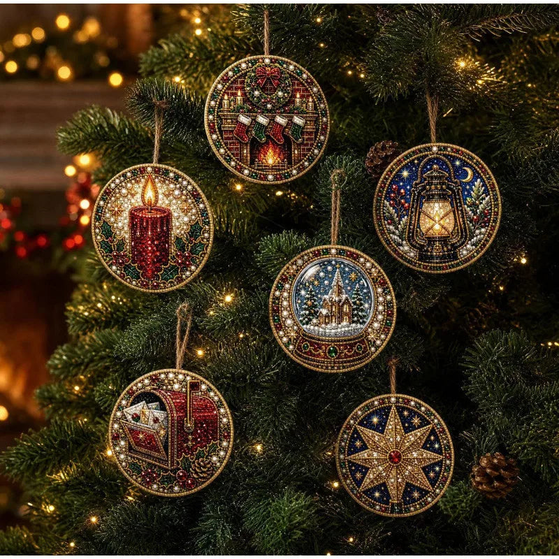 Christmas Diamond Painting Kit DIy Christmas Wooden Ornaments Xmas Snowman Reindeer Hanging Decor Relaxing Project Holiday Gifts Pi-Mart