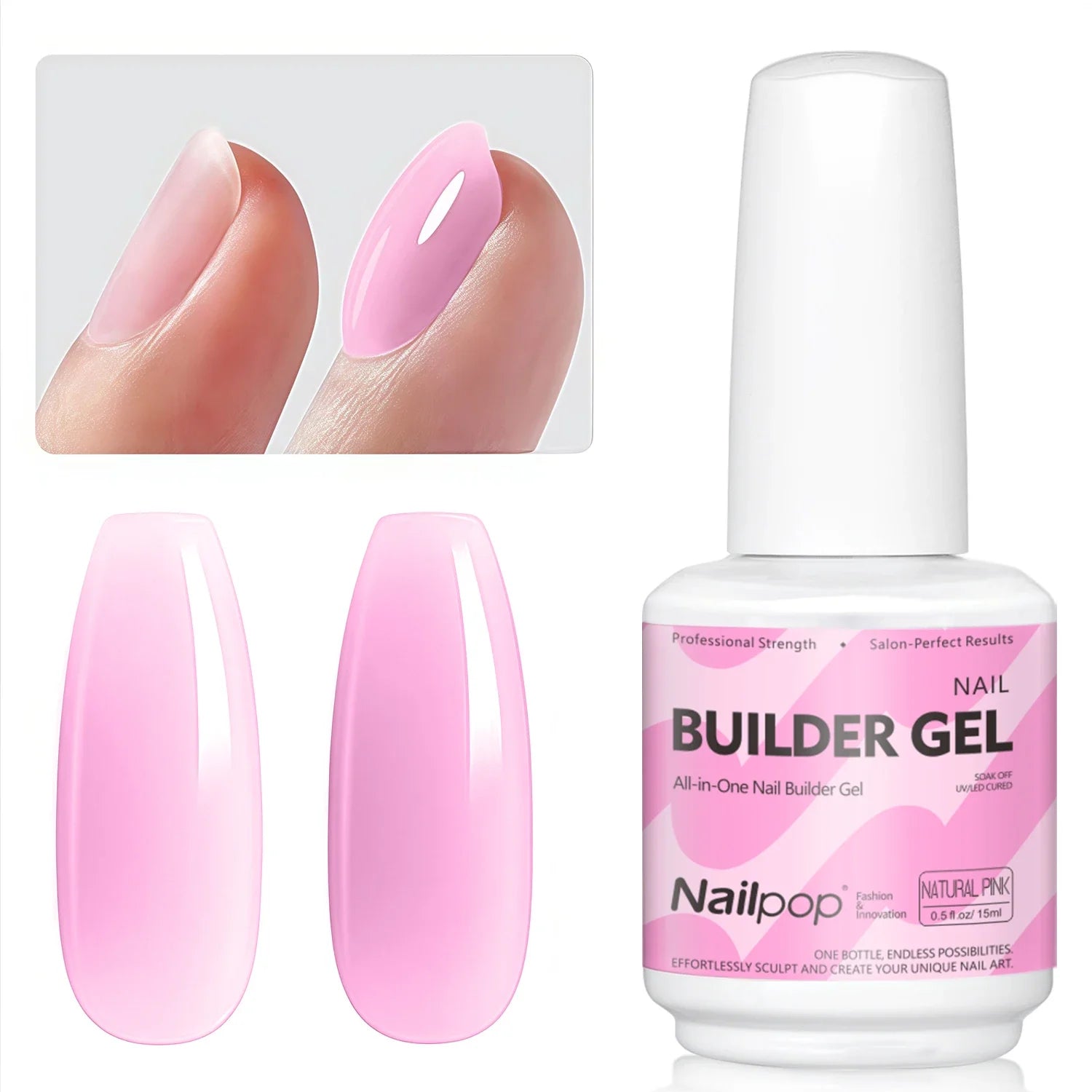 Nailpop 7-in-1 Builder Nail Gel HEMA/TPO Free Fast Building Gel Nail Polish 8 Colors Nail Tip Reinforcement and Extension 15ml Tri Light Beauty