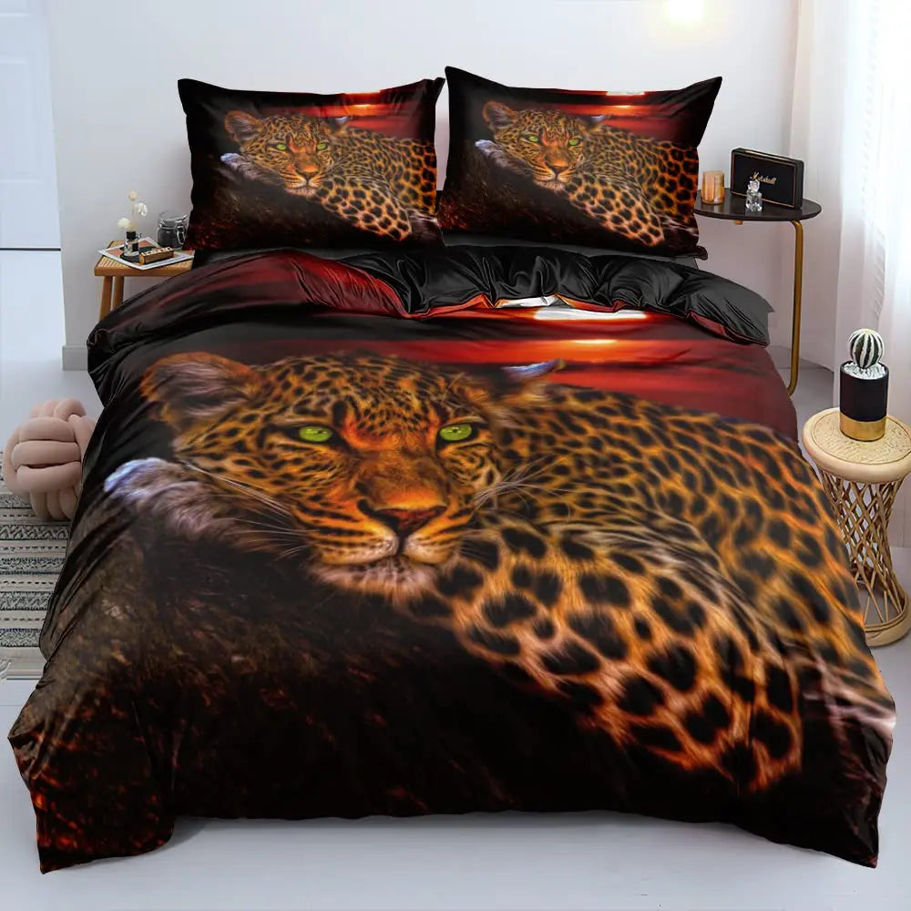 Cheetah Print Duvet Cover Set Leopard Quilt Cover Sets Queen King Size Animal Adults Boys Teenagers Home Bedding 3 Pieces Set Pi-Mart