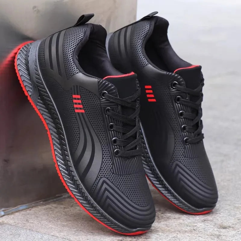 Waterproof Men's Sneakers Casual Running Shoes Soft Bottom Black Leather Sports Shoes Pi-Mart