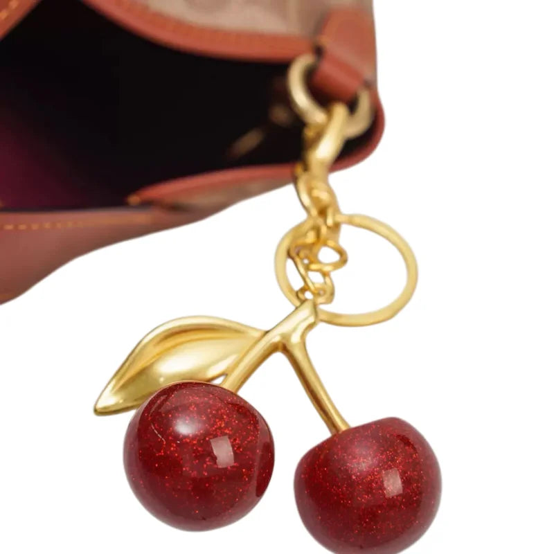 Fashion Cherry Charm Pendant Keychain Red Crystal Fruit Style Cute Bag Decor Accessory Sweet Present for Girls & Women Pi-Mart