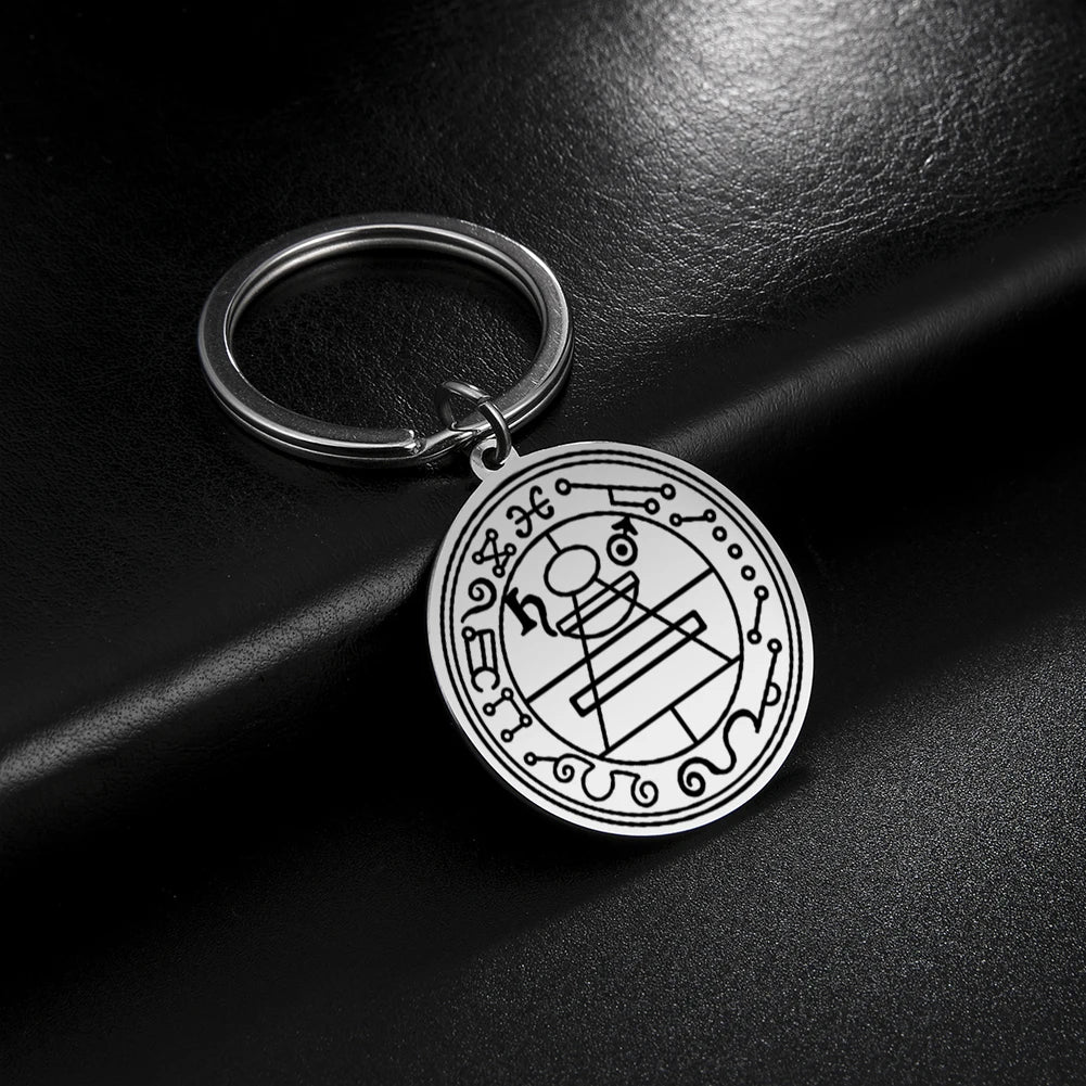 Dawapara Protection Secret Seal of Solomon Pendant Keychain Witchcraft Hexagram Wealth Fortune Amulet Stainless Steel Jewelry Pi-Mart
