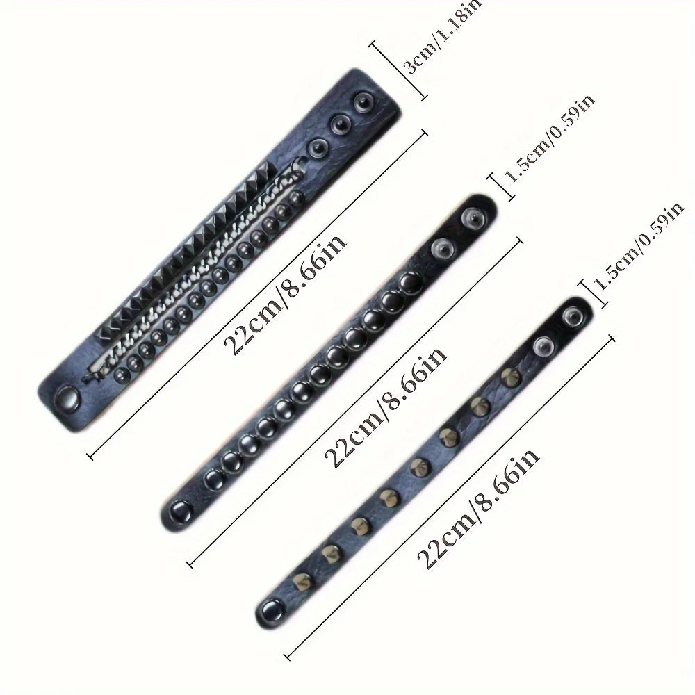 Vintage Leather Bracelets Punk Row Cuspidal Spikes Rivet Stud Wide Cuff PU Leather Punk Gothic Rock Unisex goth accessories Pi-Mart