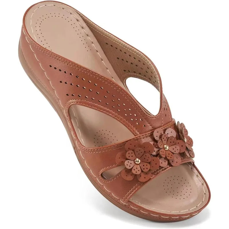 New Women's Slippers Casual Flower Hollow Wedge Beach Shoes Outdoor Fashion Platform Comfortable Non-slip Sandals Plus size 43 Pi-Mart