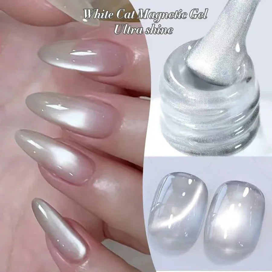 1-9pcs TC Flow Light White Cat Eye Gel Nail Polish Ultra Shine Soak Off UV Gel Mirror Glass Cat Magnet Gel Varnish Nail Supplies Tri Light Beauty