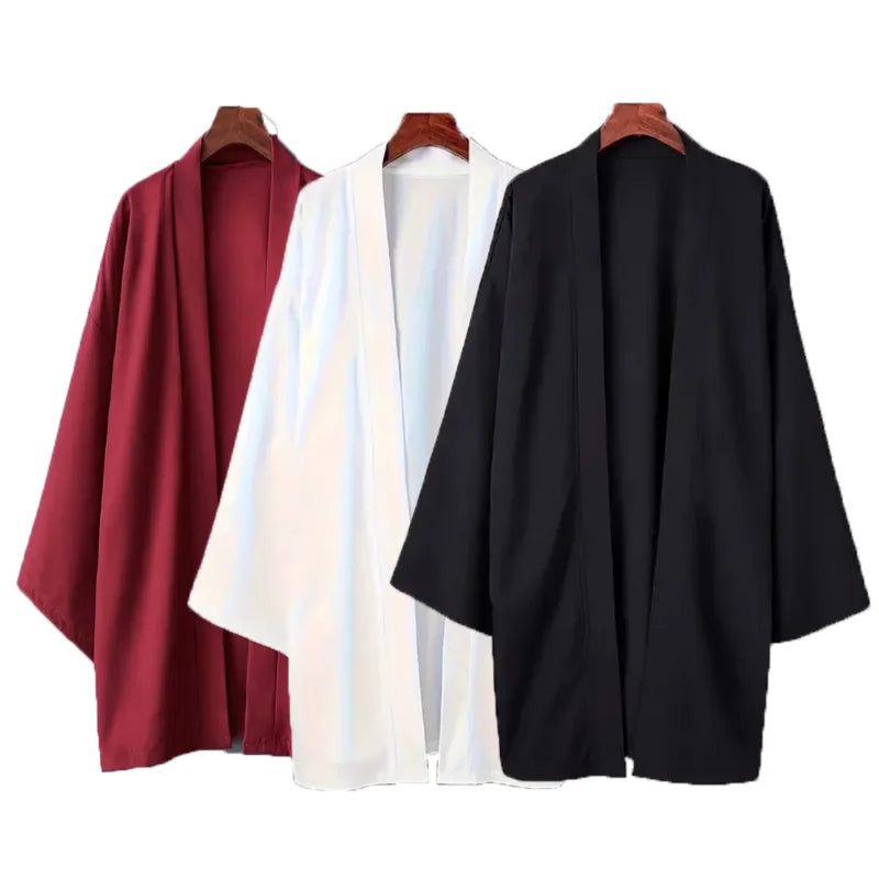 Men's Solid Color Long Sleeve Cardigan Long Kimono Shirt Asian Traditional Wear Yukata Haori Jacket Coat 6 Color Japanese Kimono LadyShow.Store