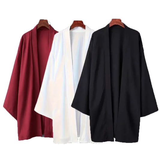Men's Solid Color Long Sleeve Cardigan Long Kimono Shirt Asian Traditional Wear Yukata Haori Jacket Coat 6 Color Japanese Kimono LadyShow.Store