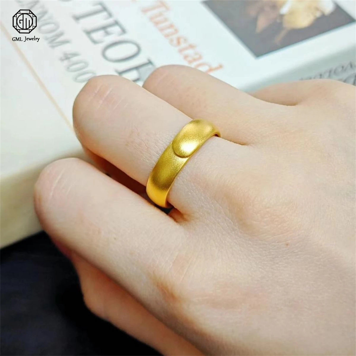 Sand Gold Adjustable Ring Matte Wide Band Openable Fade Resistant Unisex Couple Jewelry Solid Minimalist Gift Pi-Mart