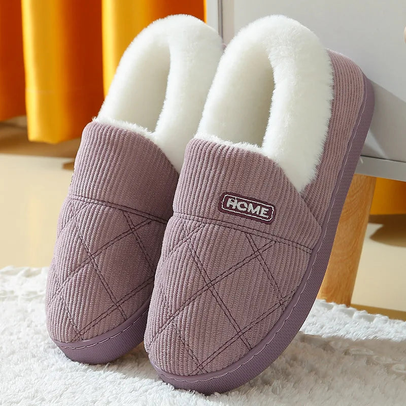 Evshine Soft Sole Slippers For Women Winter Fashion Women Fur Slippers Fuzzy Plush Men Slippers Warm Furry Women Cotton Shoes Pi-Mart