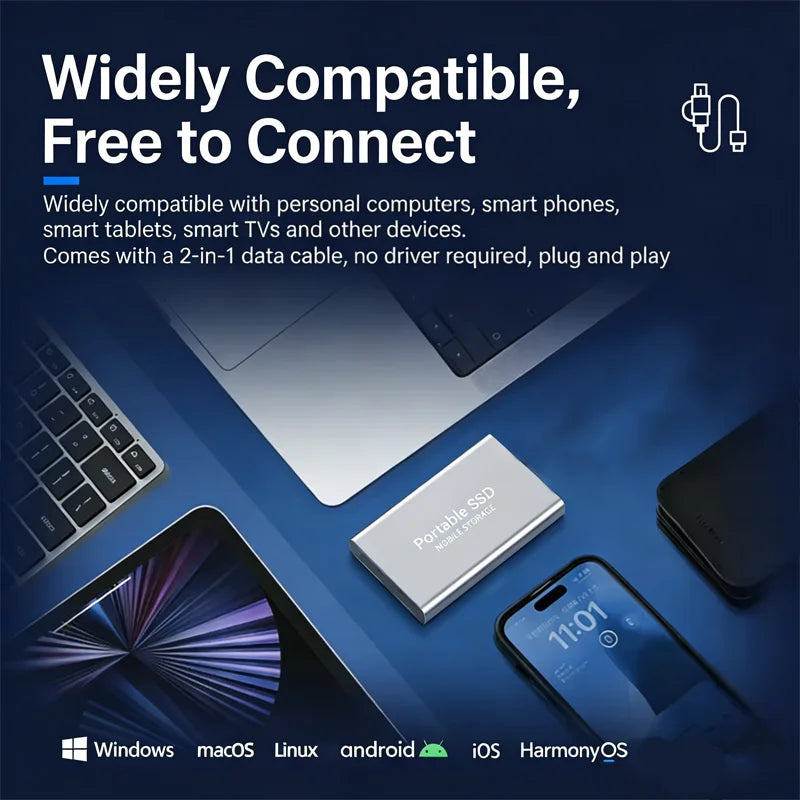 Reliable Slim Storage Device Portable External SSD 1TB 4TB 16TB 128TB High Speed for Notebook Laptop Computer Pi-Mart