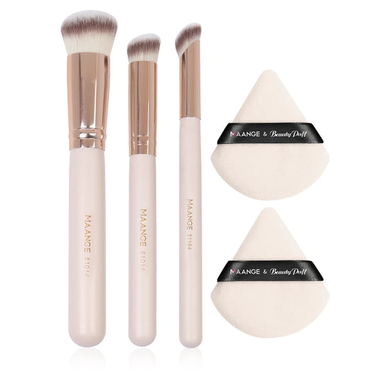 Maange 3Pcs Makeup Brushes + 2Pcs Triangle Powder Puff Set Concealer Eye Shadow Makeup Brush Blending Cosmetic Beauty Tools Pi-Mart
