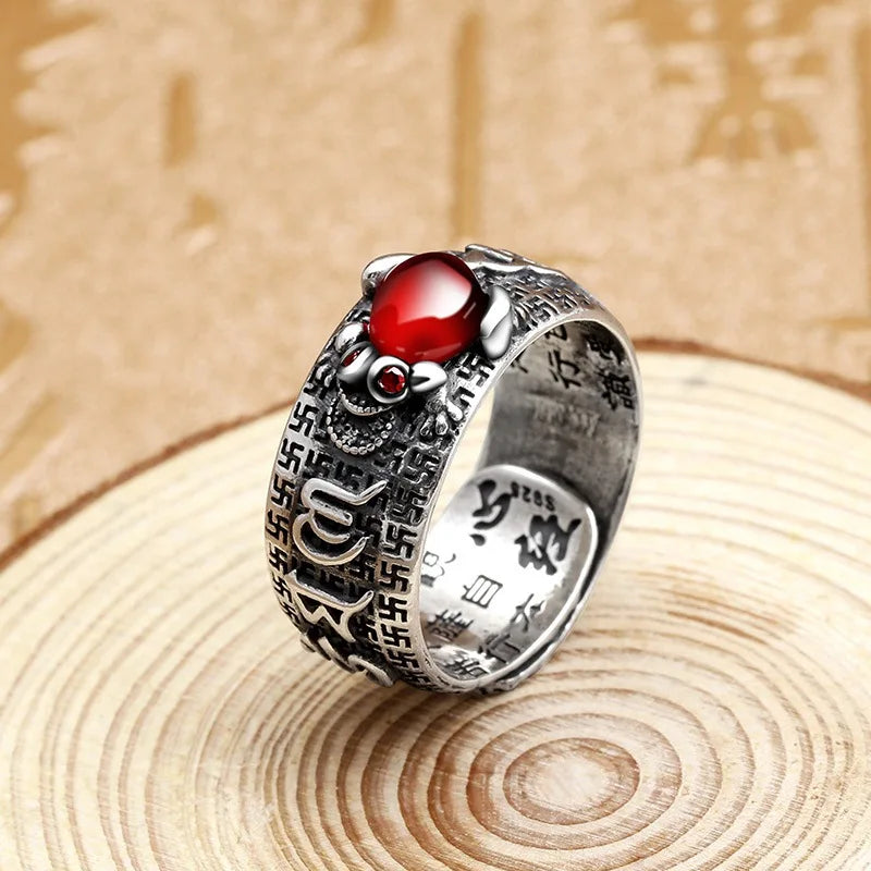 Chinese Feng Shui Pixiu Ring Silver Plated Copper Coins Adjustable Rings for Women Men Amulet Wealth Lucky Jewelry Birthday Gift Pi-Mart