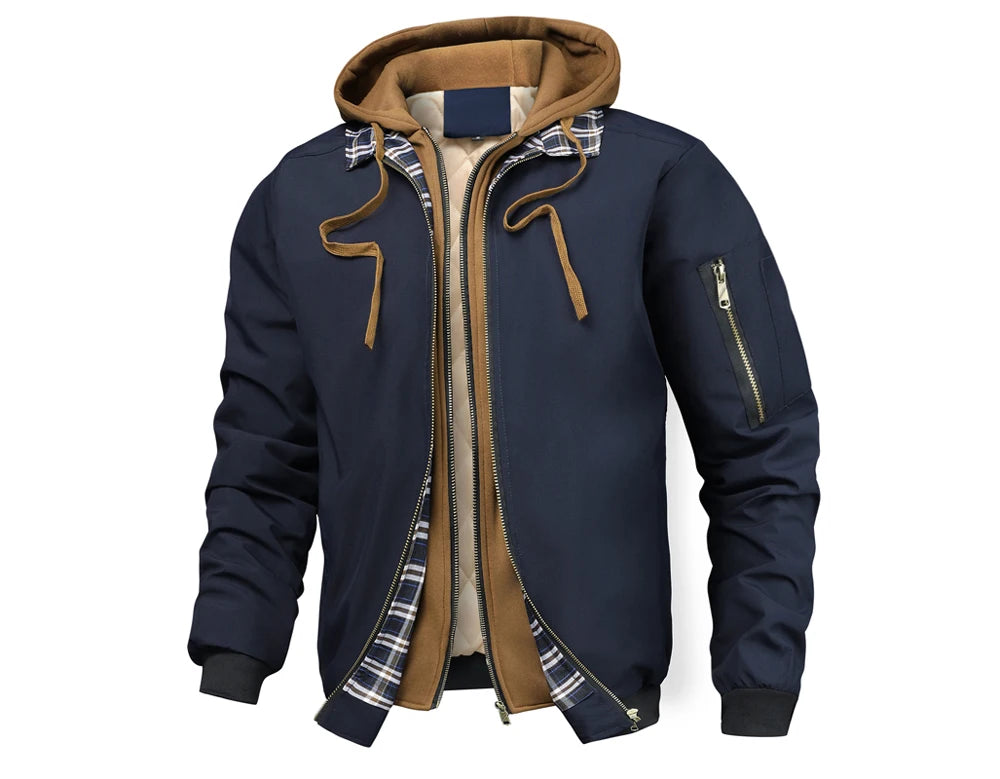 Autumn Winter Men's Warm Windbreaker Jacket Outdoor Man Thick Windbreaker Hiking Hooded Coats Men Thermal Sports Zipper Parkas J Pi-Mart
