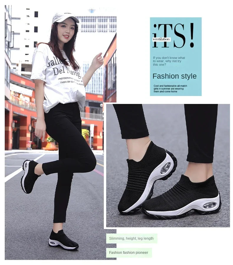Women Sneakers Summer Fashion Black Sports Casual Shoes Breathable Mesh Lightweight Air Cushion Non-Slip Running Shoe Zapatillas Pi-Mart