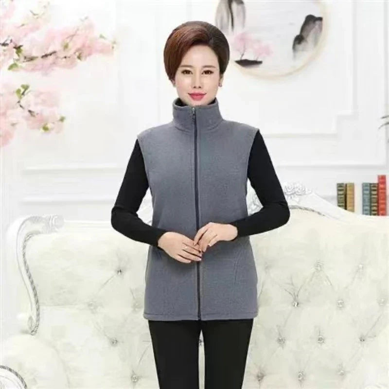 plus Size Women's Polar Fleece Vest Sleeveless Large Zipper Jacket Autumn Fashion Leisure Gilet for Women LadyShow.Store