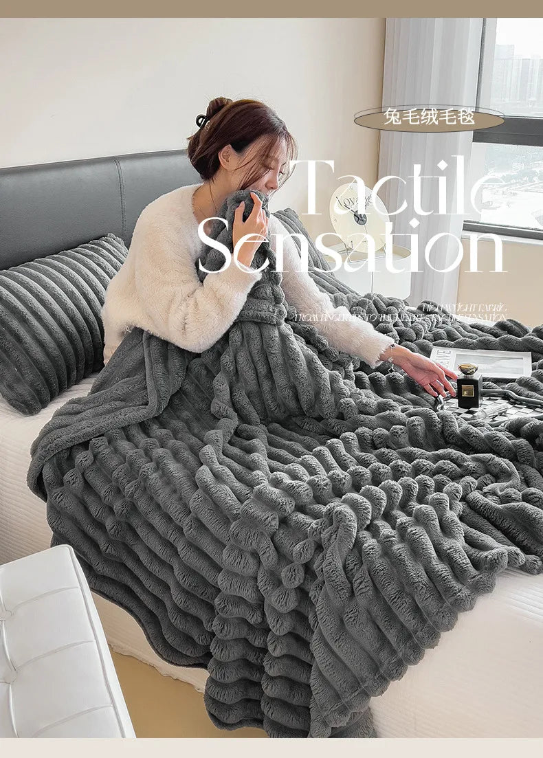 2025 autumn and winter new solid color imitation rabbit fur blanket thickened blanket drawn milk fleece blanket,  no pillowcase Pi-Mart
