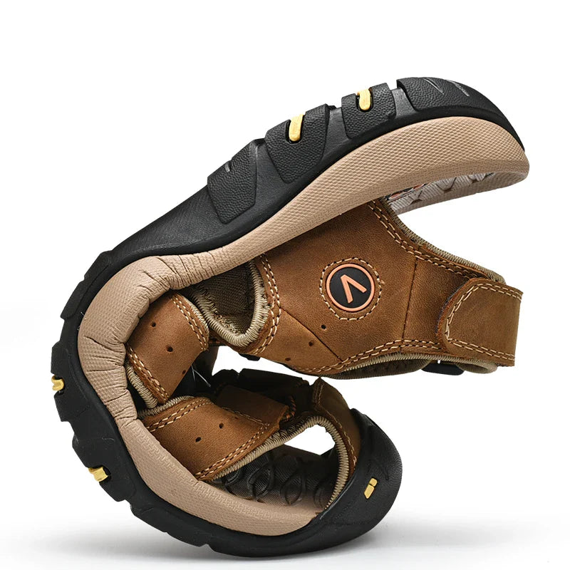 Summer Men Sandals Genuine Leather Mens Casual Shoes Outdoor Men Leather Sandals for Men Beach Shoes Roman Shoes Plus Size 38-48 LadyShow.Store
