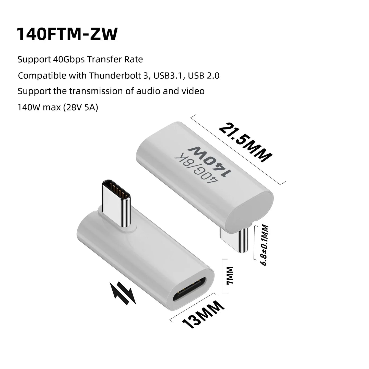 PD140W USB4.0 Type C to USB C Fast Charging Adapter Converter 40Gbps Data Sync Connector 8K@60Hz USB C OTG Adapter for MacBook Pi-Mart