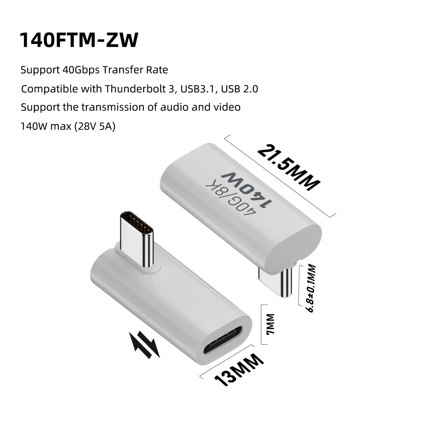 PD140W USB4.0 Type C to USB C Fast Charging Adapter Converter 40Gbps Data Sync Connector 8K@60Hz USB C OTG Adapter for MacBook Pi-Mart