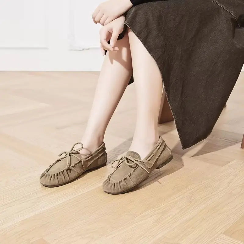 AIYUQI 2026 New Women's Flats Shoes Hand-sewn Pleats Women Loafers Large Size Casual Leather Female Shoes Pi-Mart