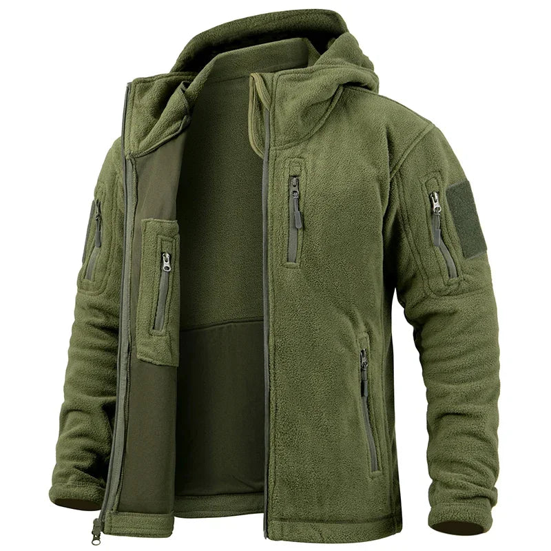 Men's Hunting Fleece Jacket Hiking Hunting Outdoor Fleece  Tactical Jacket Winter Warm Full Zip Military Hoodies Multi-Pockets Pi-Mart