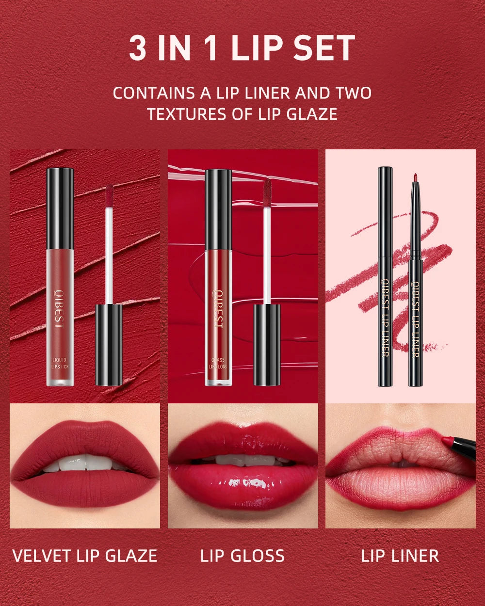 3pcs Matte Liquid Lipstick+Lip Liner Set Lip Glaze Makeup Nude Black Red Velvet Lip Gloss Long Lasting Lip Tint Cosmetics Kits Pi-Mart