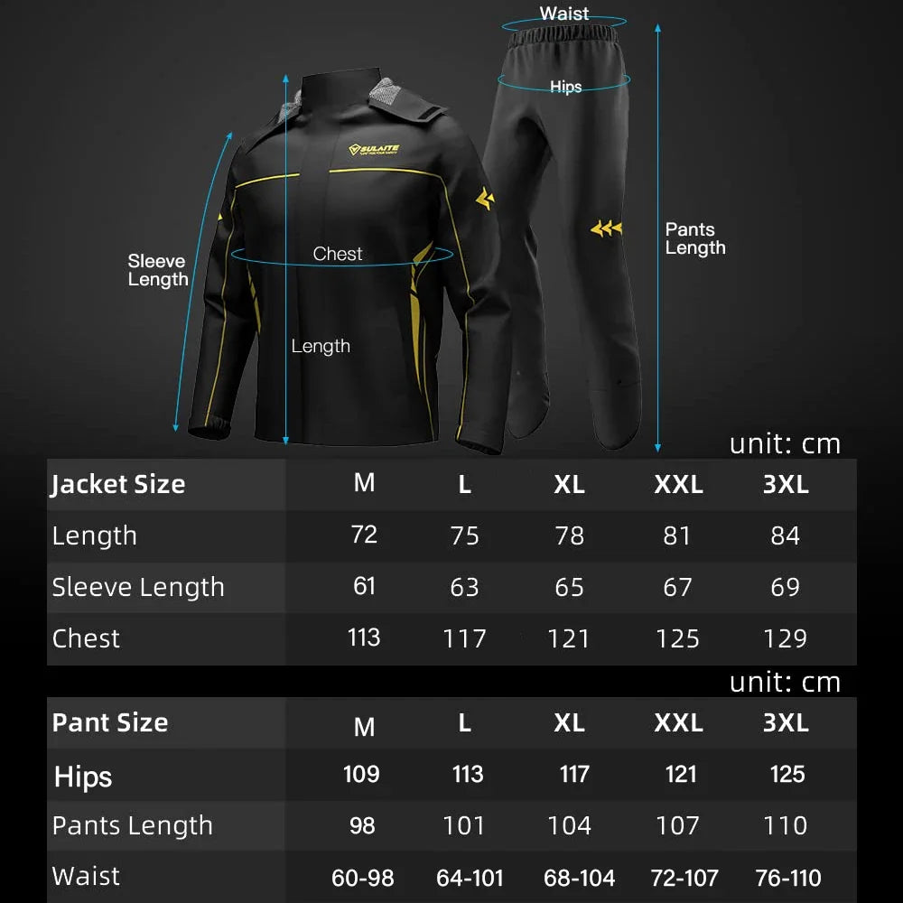 SULAITE Rain Suit Motorcycle Rain Gear Suit for Men & Women Jackets & Pants Reflective Waterproof Breathable Rainsuit LadyShow.Store