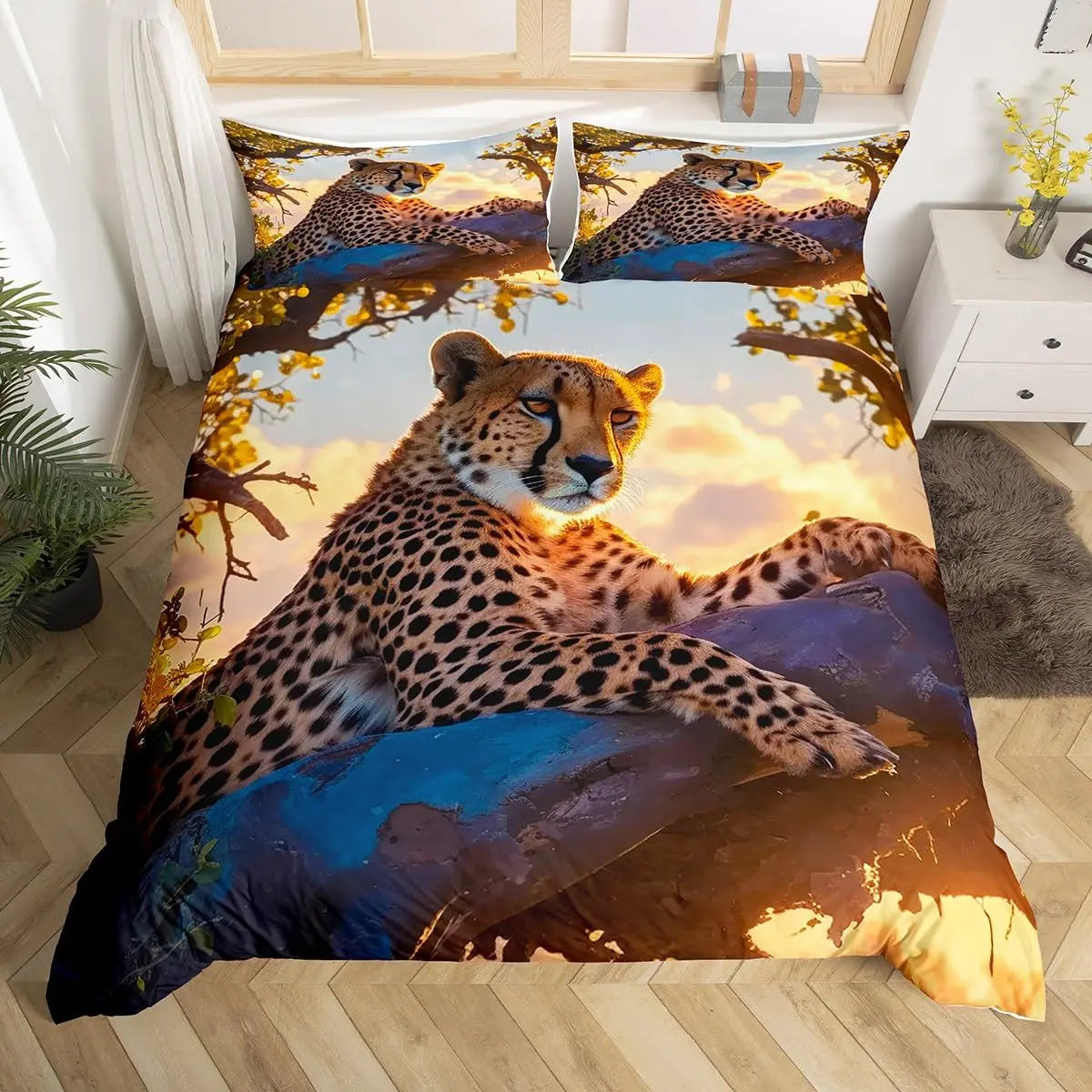 Cheetah Print Duvet Cover Set Leopard Quilt Cover Sets Queen King Size Animal Adults Boys Teenagers Home Bedding 3 Pieces Set Pi-Mart