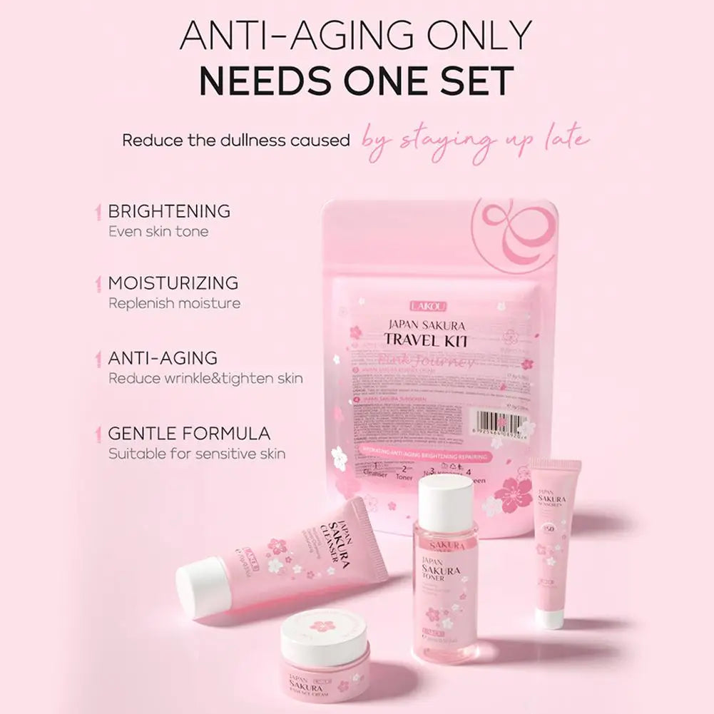Sakura skin care sets with cleanser, serum, eye cream, facial cream, beauty products for women, travel skin care kit Tri Light Beauty