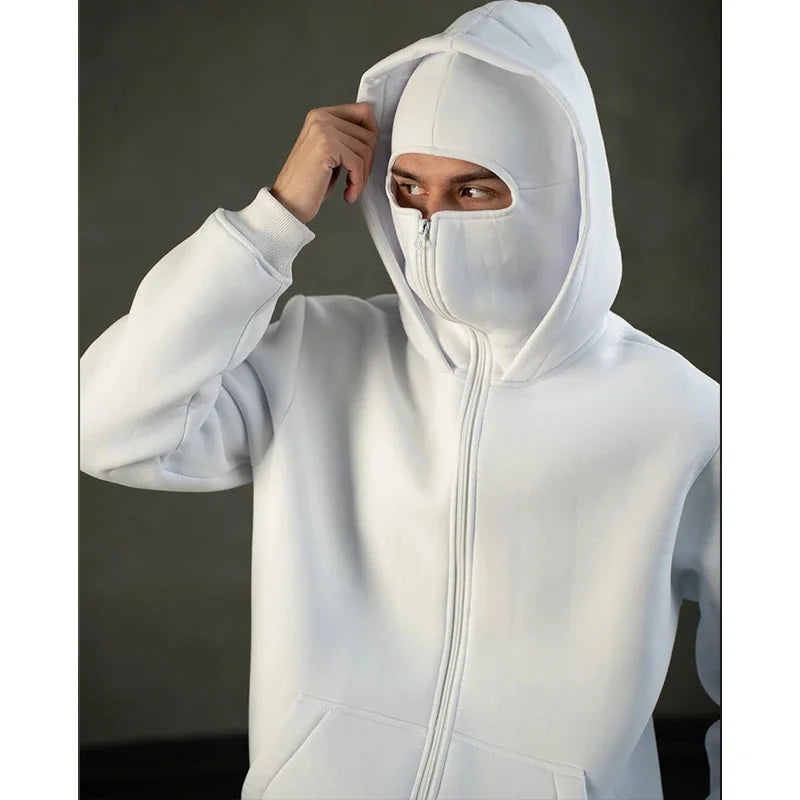 Men and Women Balaclava Y2K Gothic Harajuku Spring Autumn Winter New Item Double Hooded Sweatshirt Men Hooded Mask Zipper Jacket Pi-Mart