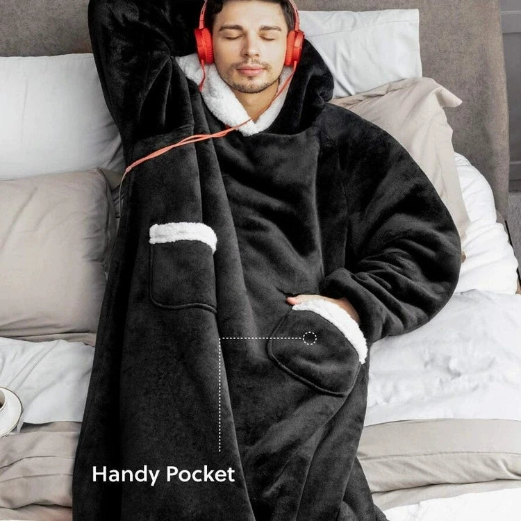 180cm Super Long Flannel Blanket Pyjamas with Sleeves Winter Hoodies Sweatshirt Women Men Pullover Fleece Giant Oversized Outdoo Pi-Mart