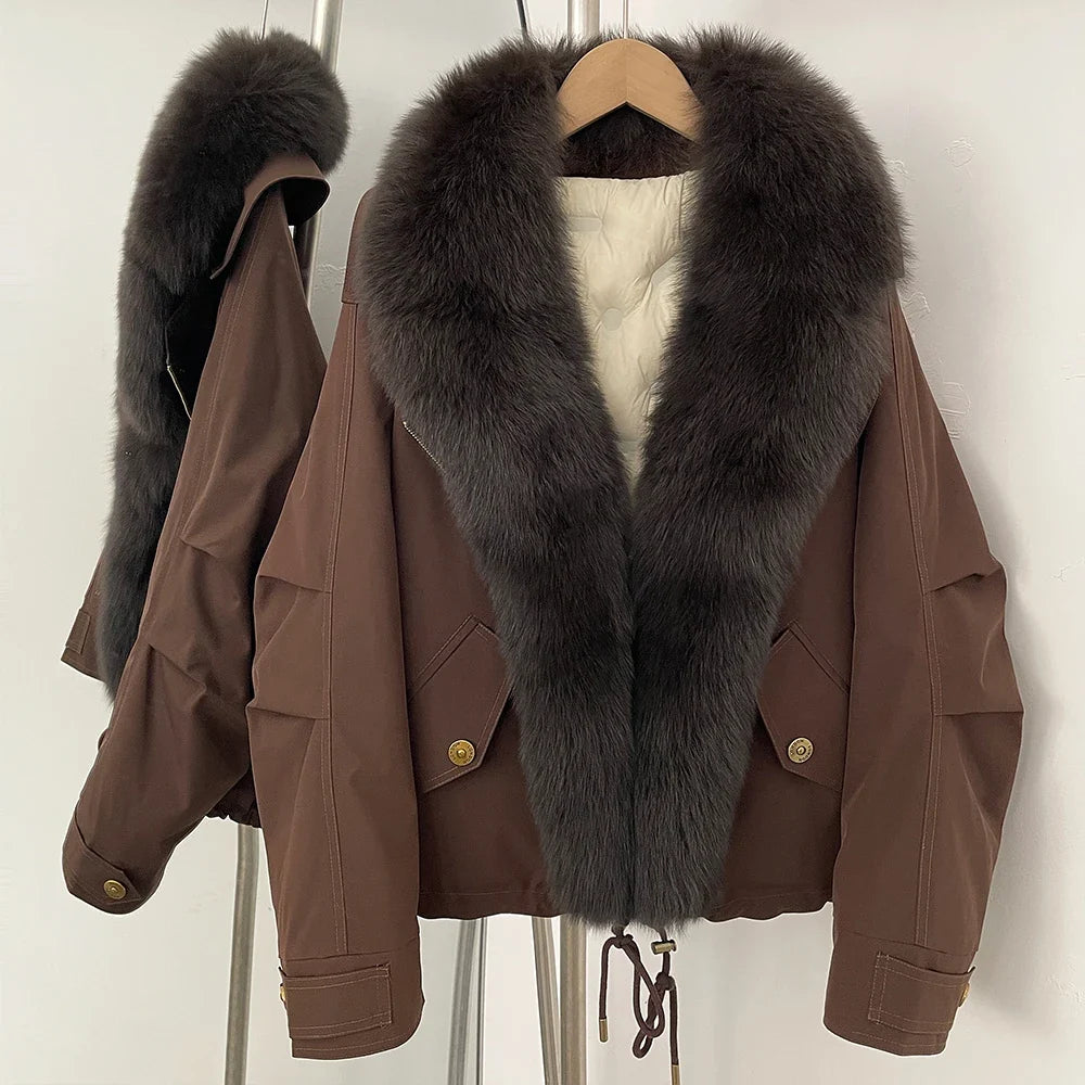 Down Jacket Women Real Fox Fur Collar Autumn 2025 Winter White Duck Down Coat Warm Puffer Jacket Female Waterproof  Feathers LadyShow.Store
