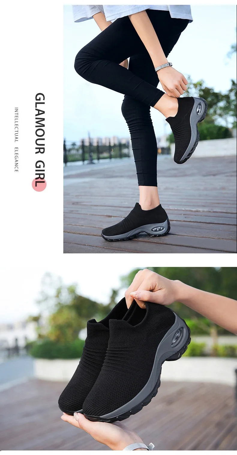 Women Sneakers Summer Fashion Black Sports Casual Shoes Breathable Mesh Lightweight Air Cushion Non-Slip Running Shoe Zapatillas Pi-Mart