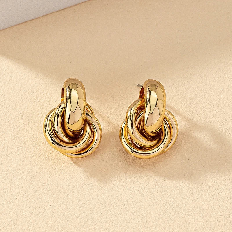 Obega Gold SIlver Color Knot Hoop Earring For Women Shiny Plating Trendy Earring Stud Cute Daily Wear Jewelry Pi-Mart